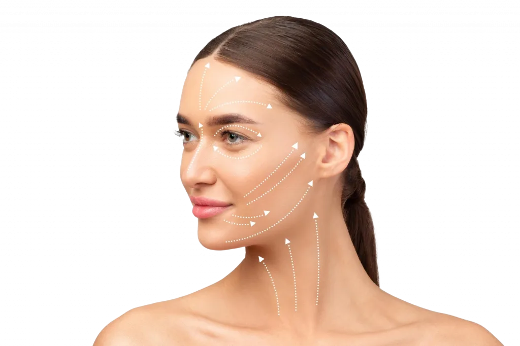european-lady-posing-with-lifting-arrows-face-white-background